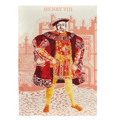 Illustrated Henry VIII at Hampton Court Palace Tea Towel Opened