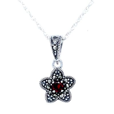 Amethyst and  marcasite silver flower pendant