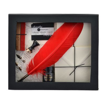 Feather quill set inside of box