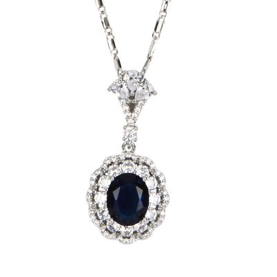 Oval sapphire and crystal drop pendant necklace