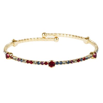 Rhodium plated five ruby crystal sparkle adjustable bracelet