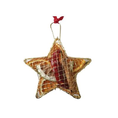 Gold Mesh Star Scented Decoration - A star shaped, mesh decoration filled with dried fruits and spices.