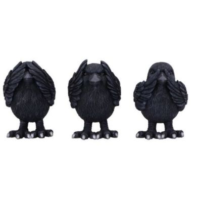 Three Wise Ravens Ornaments - Three black ravens depicting 'see no evil, hear no evil, speak no evil'. 