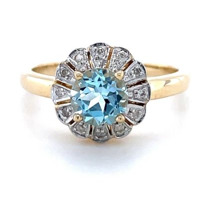 9ct gold blue topaz and diamond cocktail ring