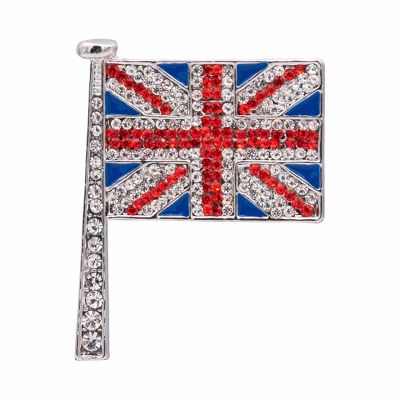 Rhodium plated Union Jack flag crystal brooch
