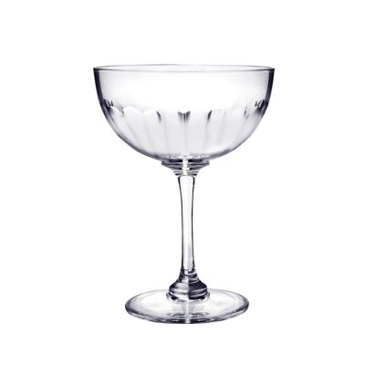 Vintage style lens engraved glass champagne saucers, set of 2