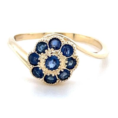 9ct gold vintage inspired flower sapphire ring