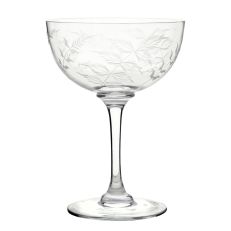 Vintage style fern engraved glass champagne saucers, set of 2