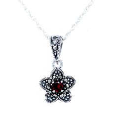 Amethyst and  marcasite silver flower pendant