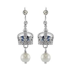 Queen Victoria's small diamond crown pearl drop earrings