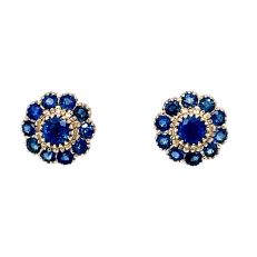 9ct gold vintage inspired flower sapphire earrings