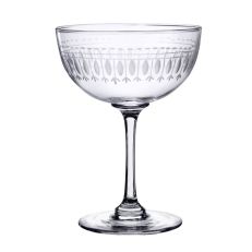 Vintage style champagne coupe with hand engraved ovals design