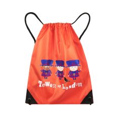 Red drawstring bag with three beefeater illustrations