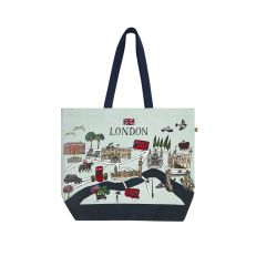 Blue bag with illustrated images of London's landmarks