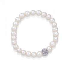 Sparkling grey crystal ball real pearl bracelet