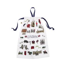 White laundry bag with illustrations of London's landmarks