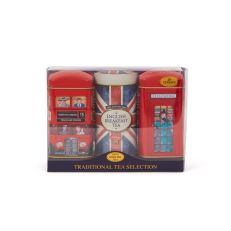 London Bus, Union Jack, Telephone Box Tea Tin Gift Set 