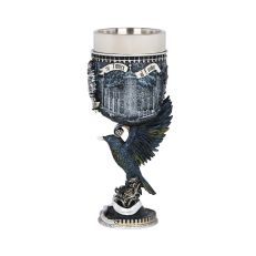 Engraved black goblet depicting a raven at the Tower of London