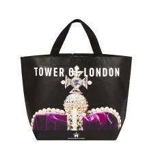 Black tote bag with image of crown jewels
