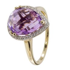 9ct  gold amethyst and diamond ring