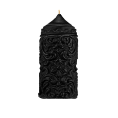 Black cylinder candle with baroque style engraved pattern