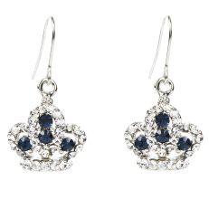Blue crystal crown drop earrings
