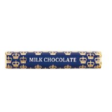 Crown Milk Chocolate Bar 85g - A milk chocolate bar in a royal blue sleeve and gold foil, illustrated with gold crowns. 