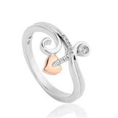 Clogau Tree of Life silver vine ring with rose gold and white topaz vine