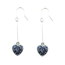 Dinky silver plated dark blue crystal heart drop earrings