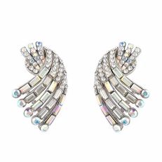 Rhodium plated Deco clear crystal twist earrings