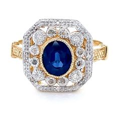 9ct gold diamond and sapphire cocktail ring