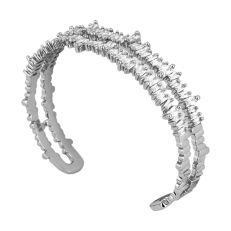 Rhodium plated double row crystal baguette adjustable bracelet