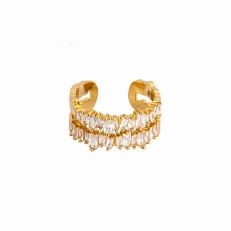 Gold plated double row crystal baguette adjustable ring