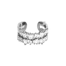 Rhodium plated double row crystal baguette adjustable ring
