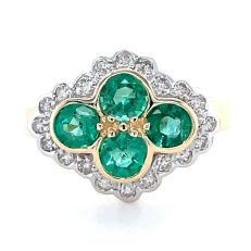 9ct gold four emerald and diamond cocktail ring