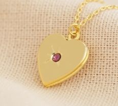 14ct gold plated heart locket pendant with purple crystal