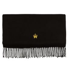 Historic Royal Palaces Logo Embroidered Scarf - A black, woolly scarf featuring a gold crown on the front.