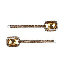 Large jewelled hairgrip gold (set of 2)