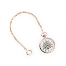 Rose gold pocket watch - skeleton design with pocket chain