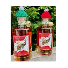 Merry Christmas Mead - A bottle of festive mead with a sleigh bell around the neck and a mini bobble hat on top (in red or green). 