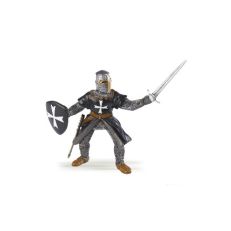 Medieval hospitaller knight model toy with chainmail and black tunic with cross insignia