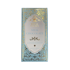 Chocolate bar in light blue and gold ornate designed wrapper