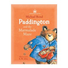 Orange book cover with Paddington bear in blue coat