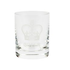 Crown Queen Tot Glass - A tot glass with a white crown and the word 'Queen' engraved underneath. 