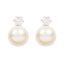 Real pearl stud earrings with diamante accents