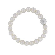 Sparkling crystal ball real white pearl bracelet