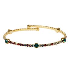Rhodium plated five emerald crystal sparkle adjustable bracelet