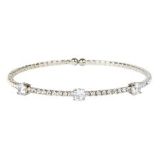 Rhodium plated three crystal sparkle adjustable bracelet