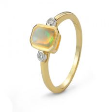 Opal and diamond 9ct yellow gold cocktail ring ring
