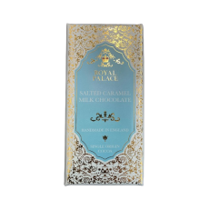 Chocolate bar in light blue and ornate gold designed wrapper